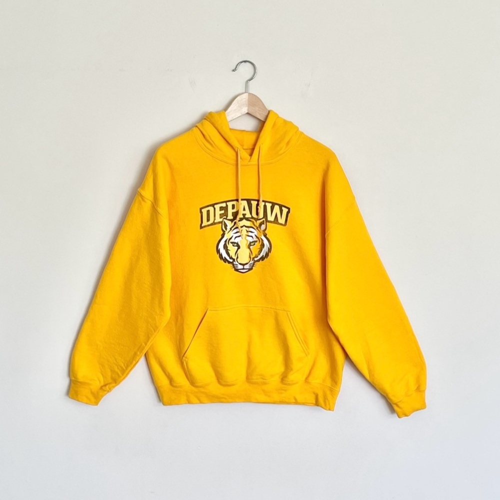 DePauw University Tigers Primary Mark Logo Graphic Yellow Hoodie Adult Large